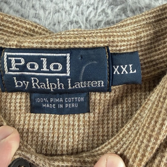 VINTAGE Polo Ralph Lauren Pocket Shirt mens XXL Brown Pattern Collar Pima Cotton - Picture 4 of 7